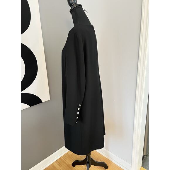 Talbots Black Shift Midi Dress Long Sleeves Cocktail Evening Size 16 Crepe 40”L - Picture 3 of 16